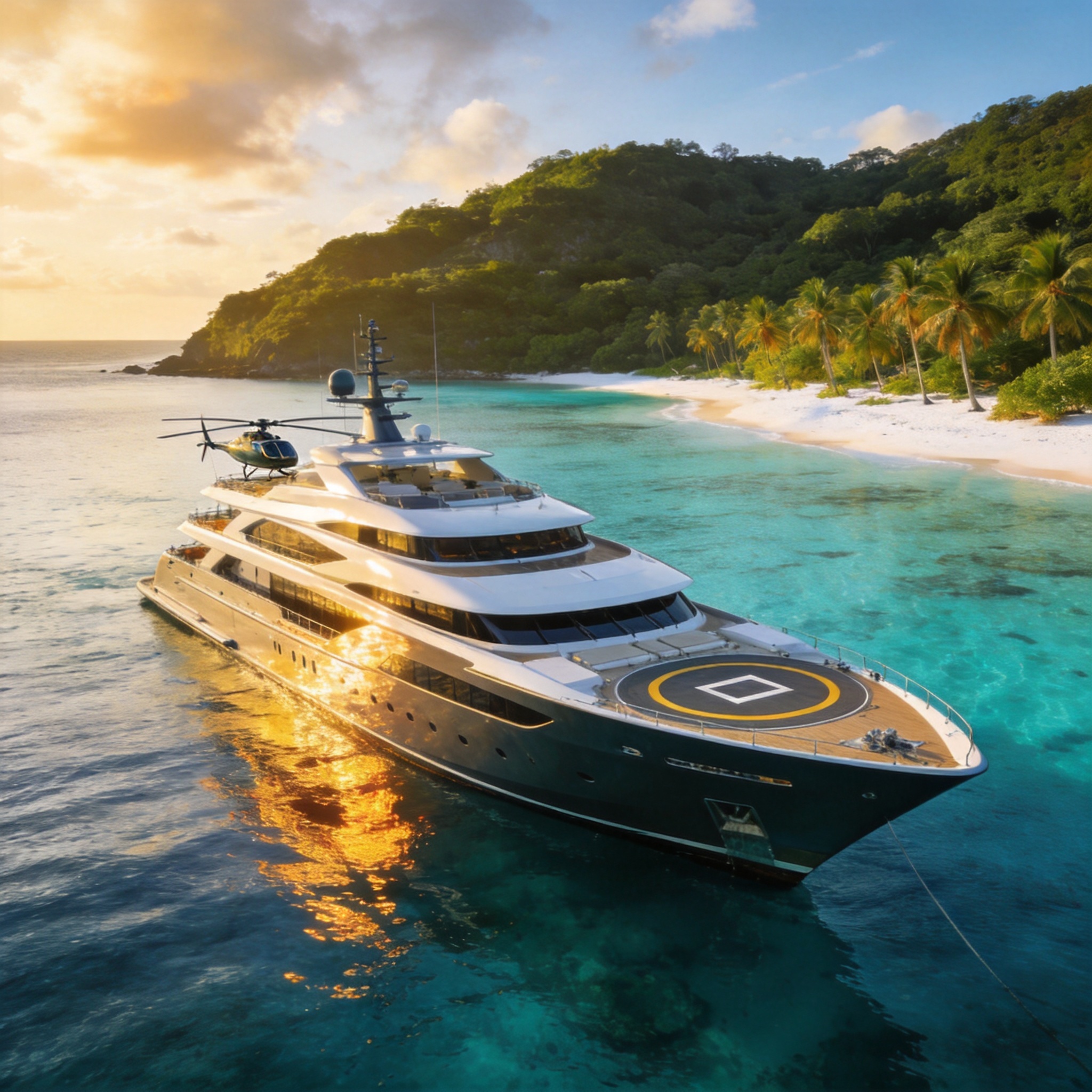Yacht Anchored in Tropical Bay