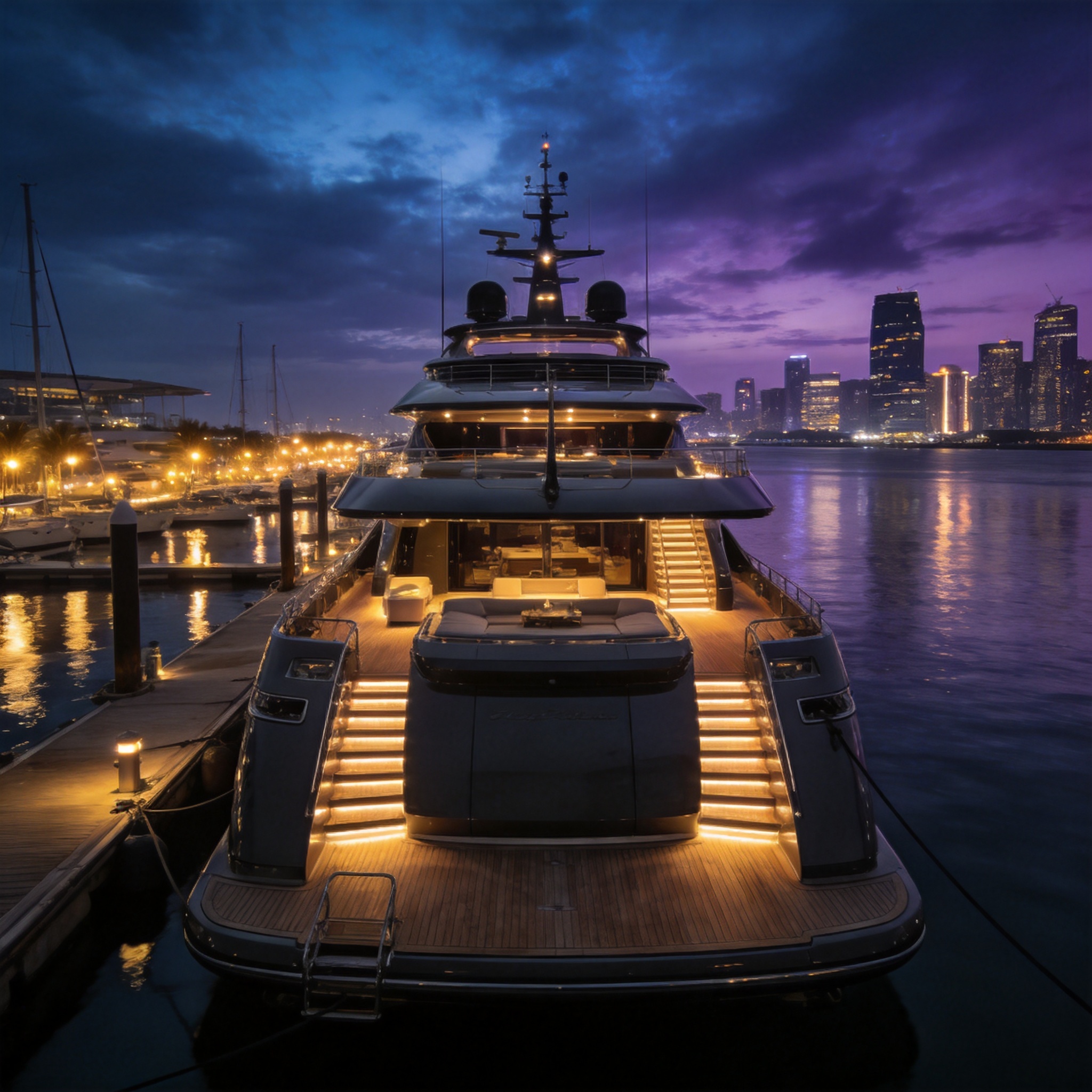 Superyacht at Night Marina